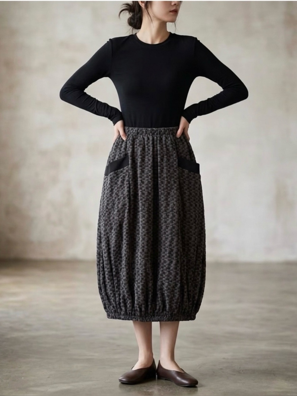 Gray and Black Checkered Women's Stylish Skirts with heavy fabric